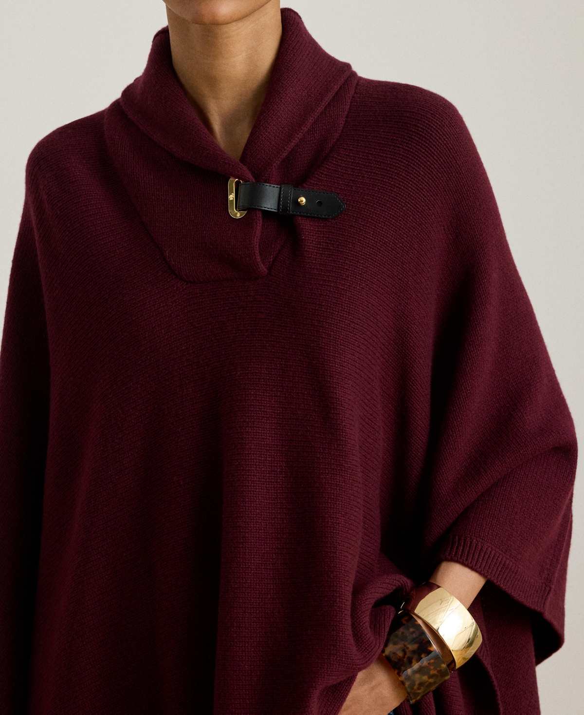 Lauren Ralph Women's Buckle-Trim Sweater Poncho