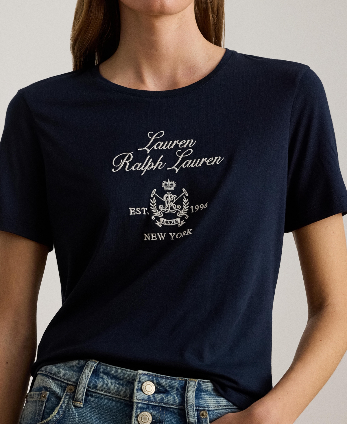 Ralph Lauren Women's Katlin Embroidered Crest Short Sleeve T-shirt In Blue