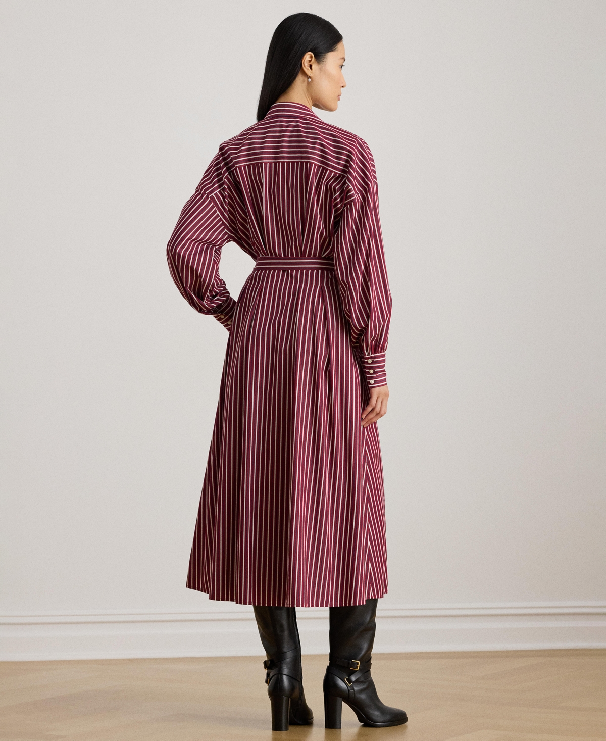 Lauren Ralph Women's Striped Belted Broadcloth Shirt dress