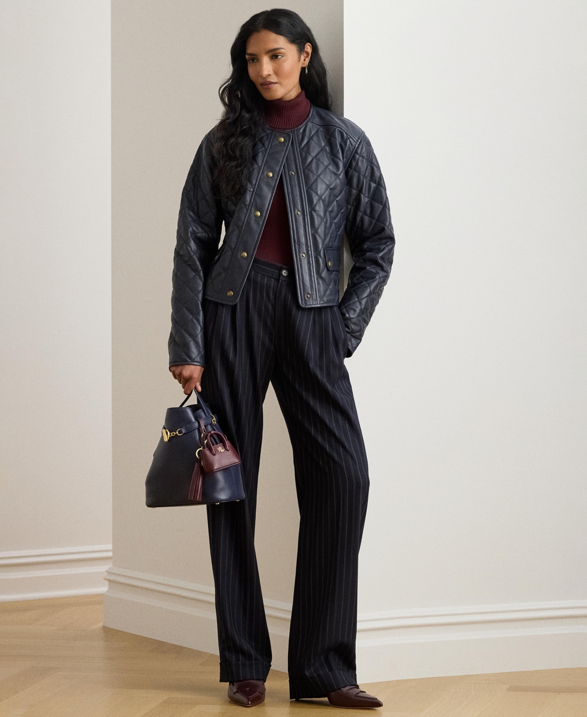 Ralph Lauren Women's Striped Pleated Pants In Black