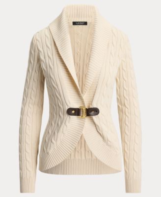 Women's Buckle-Trim Cable Shawl-Collar Cardigan