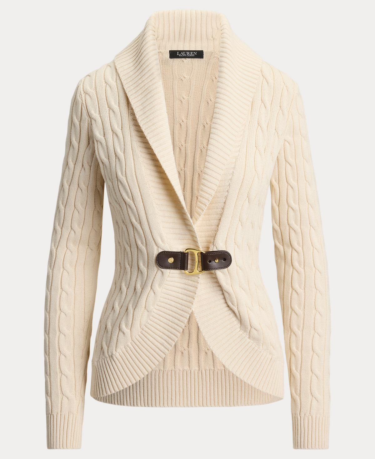 Ralph Lauren Lauren  Gassed Cable Stitch Belted Cardigan In Multi