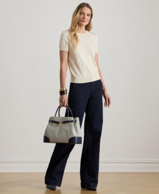 Women's Belting-Motif Short-Sleeve Sweater