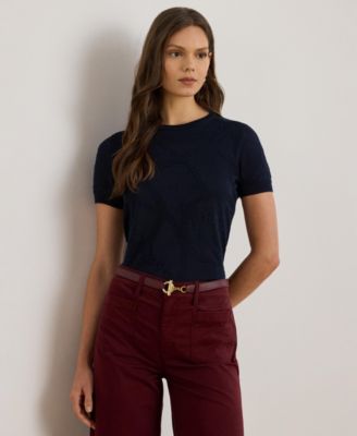 Women's Belting-Motif Short-Sleeve Sweater