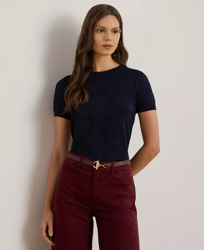 Women's Belting-Motif Short-Sleeve Sweater - thumbnail 6
