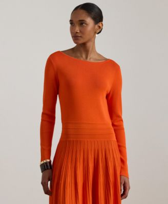 Women's Pleated Fit & Flare Boat Neck Dress