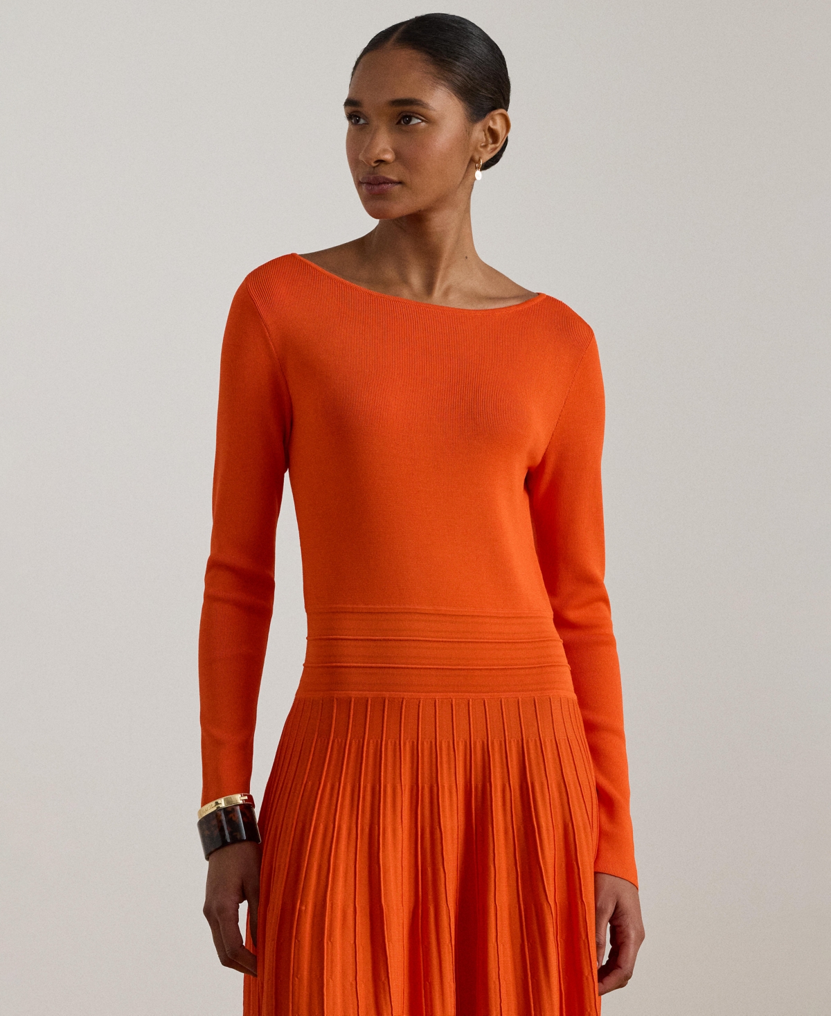 Lauren Ralph Women's Pleated Fit & Flare Boat Neck Dress