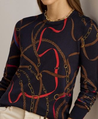 Women's Belting Print Long-Sleeve Sweater