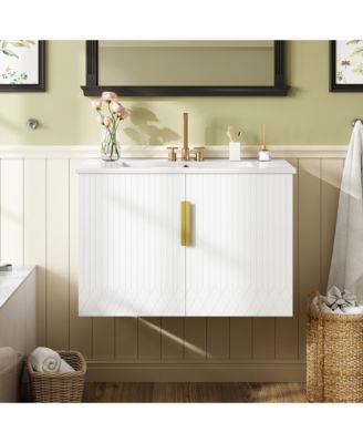 30-in.Vintage Bathroom Vanity with Ceramic Sink and 2 Soft Closing Doors