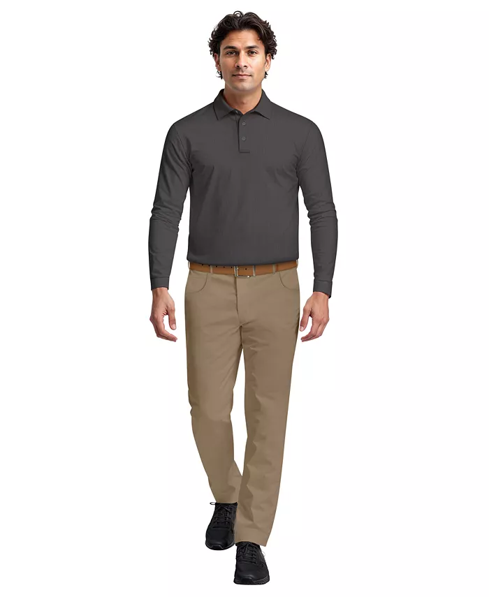 Men's Houndstooth Pattern Long-Sleeve Golf Polo Shirt - thumbnail 6