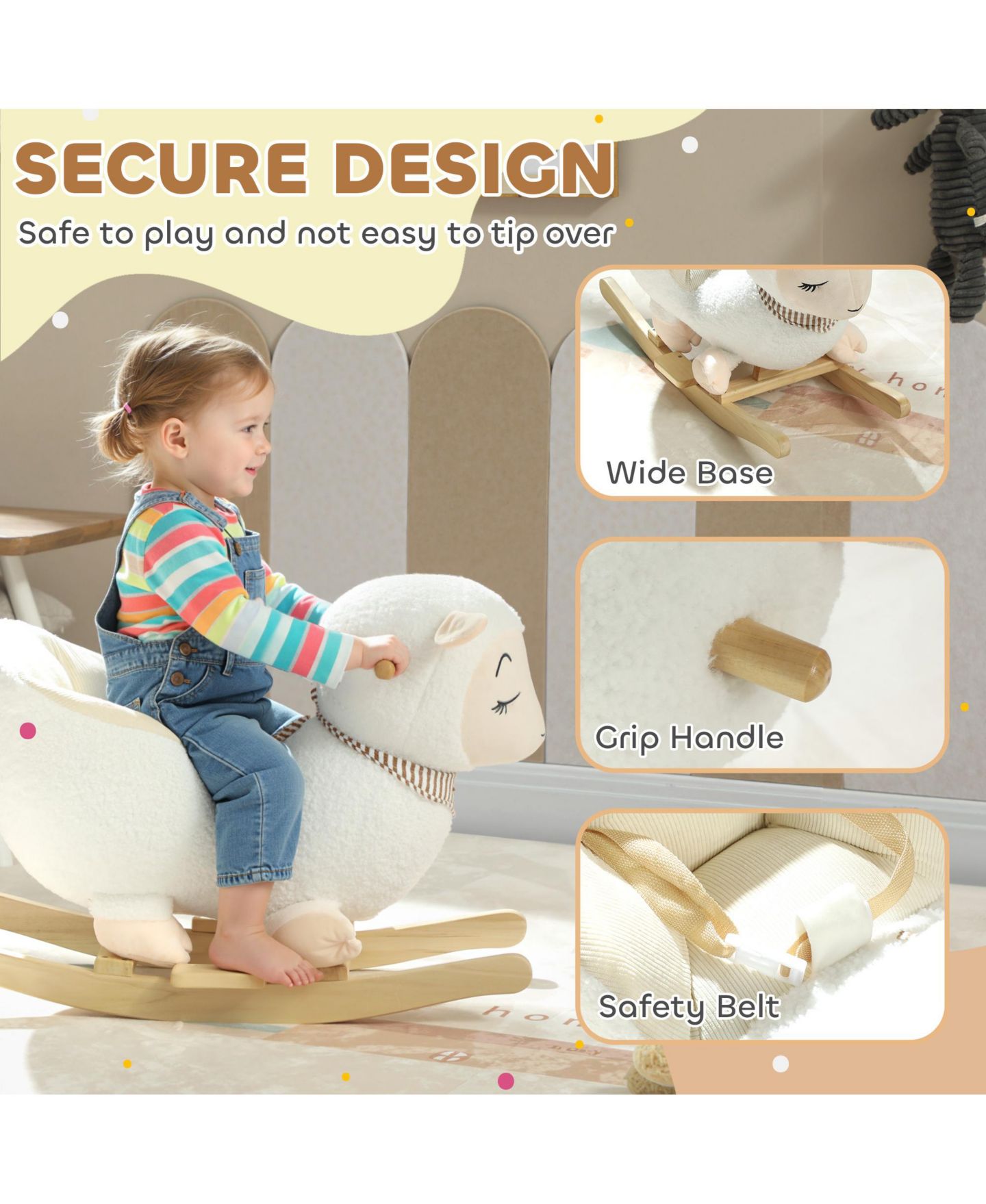 Детская мягкая игрушка Qaba Sheep Rocking Horse, Plush, Sound-Activated, 55 lbs Capacity, Ages 18-36 Months, цвет: Белый — фото 7