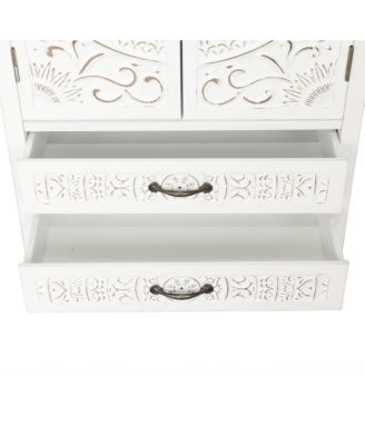 27" Accent Tall White Storage Cabinet with Two Doors and Two Drawers