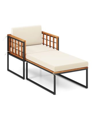 2PCS Outdoor Chaise Lounge Chair Acacia Wood Heavy Duty 1200 lbs Weight Capacity