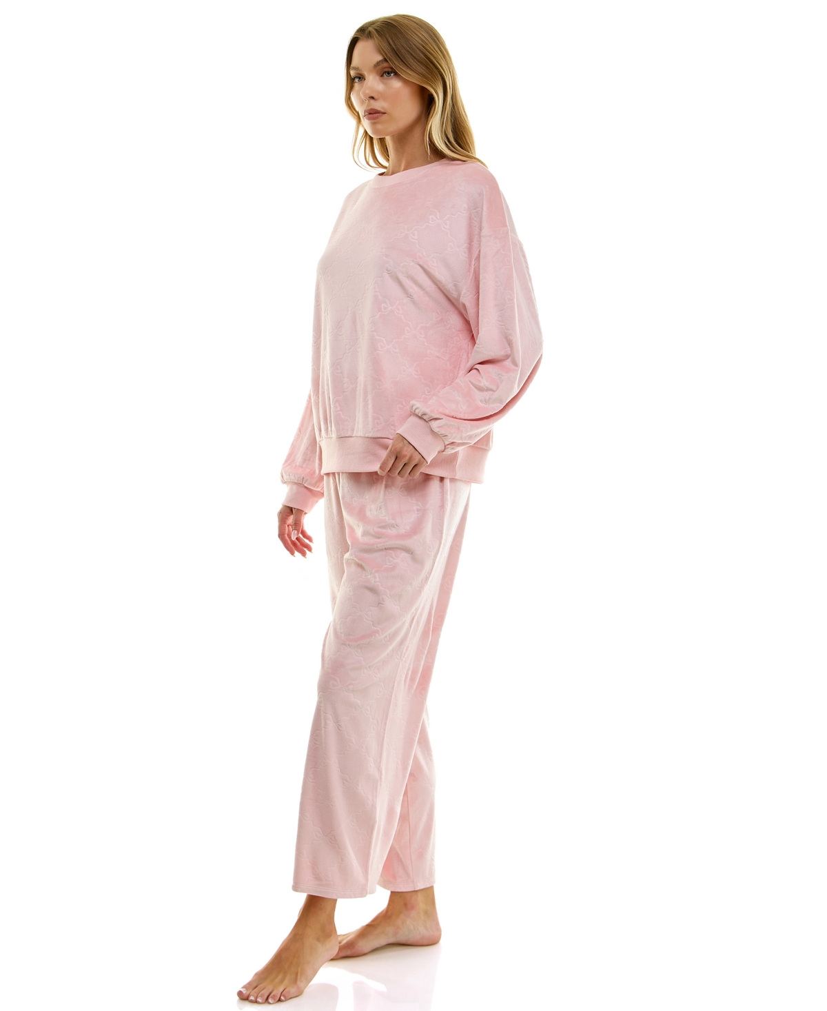 Roudelain Women's Long Sleeve Crew Neck And Pant Set In Pink