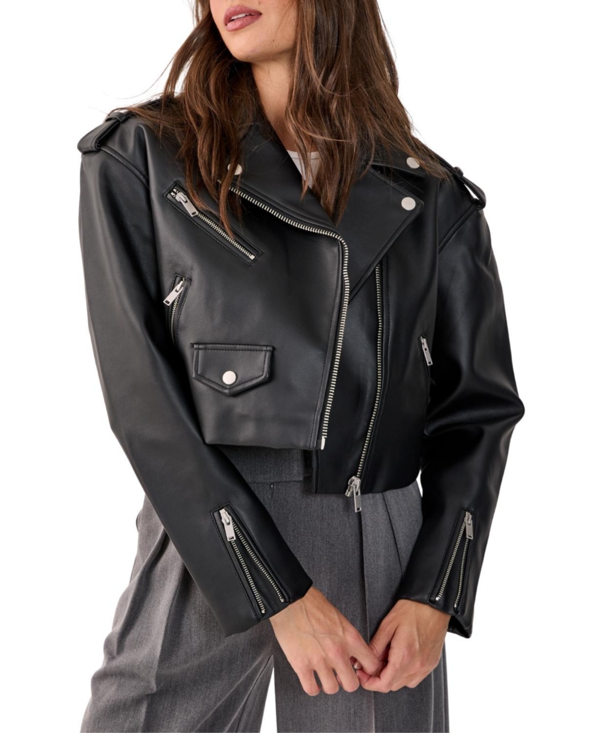 Nasty Gal Faux Leather Boxy Biker