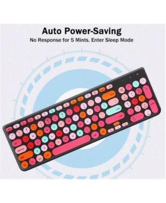 Wireless Keyboard and Mouse Combo - Retro Typewriter Keyboard With Round Keycaps, 2.4GHz Cute Wireless Keyboard Mouse Computer, Desktop - Black