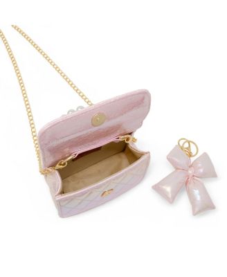 Girls Shiny Quilted Fluffy Bow Handbag, Pink