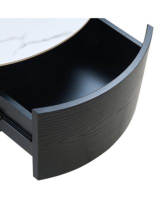 Streamdale Modern Round Coffee Table with Casters &amp; 2 Drawers Marble Top