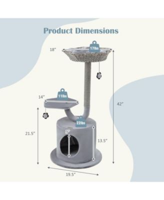 42 Inch Tall Cat Tower with Curved Metal Supporting Frame for Large and Small Cats