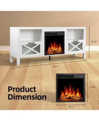 Electric Fireplace with Mantel & Cabinets, Realistic LED Flames & Remote Control, 5 Flame Brightness Levels, Overheat Protection