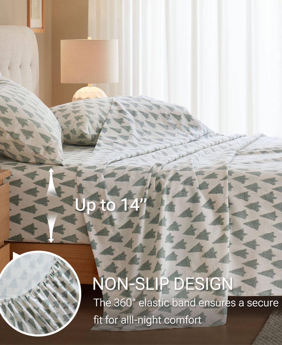 Madison Park Novelty Printed Cotton Flannel 4-pc. Sheet Set, Full In Green