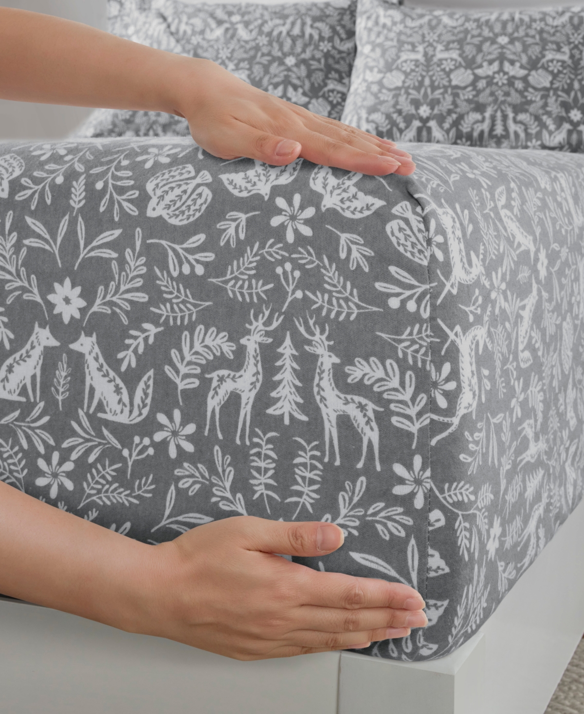 Madison Park Novelty Printed Cotton Flannel 4-pc. Sheet Set, Queen In Gray