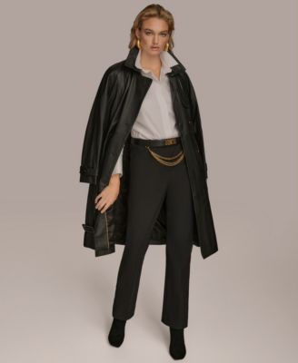 Women's Belted Leather Trench Coat