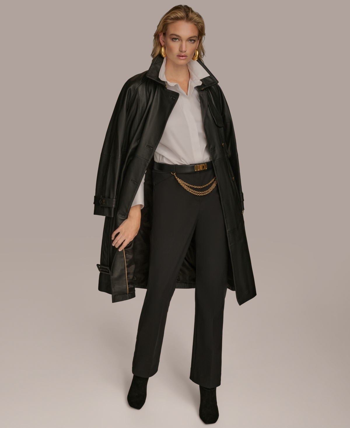 Donna Karan New York Women's Belted Leather Trench Coat