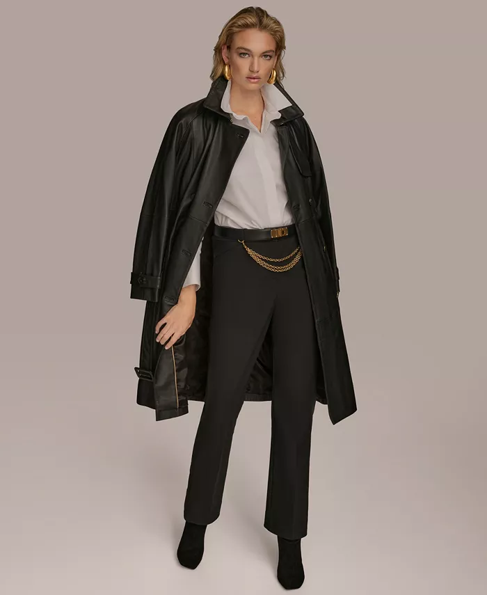 Women's Belted Leather Trench Coat - thumbnail 2
