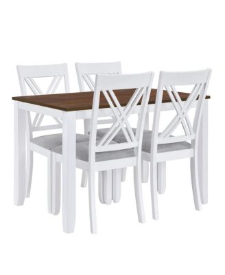 5-Piece Rustic Dining Table Set for Small Spaces, Wood Kitchen Table with 4 X-Back Chairs, White and Walnut Finish