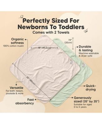 2pk Lyra Muslin Baby Towels with Hoods for Girl, Boy, Soft, Absorbent, Cotton Hooded Baby Bath Towels