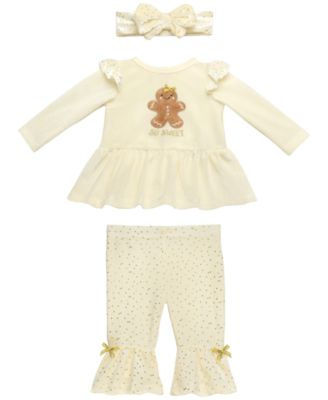 Baby Starters - Baby Girls 3-Piece Gingerbread Top, Leggings, and Headband Set