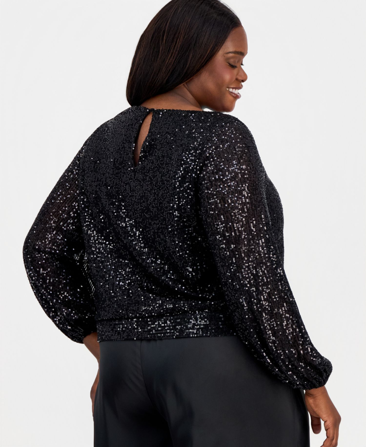 ASL Plus Size Sequin Blouson-Sleeve Top