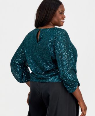 Plus Size Sequin Blouson-Sleeve Top