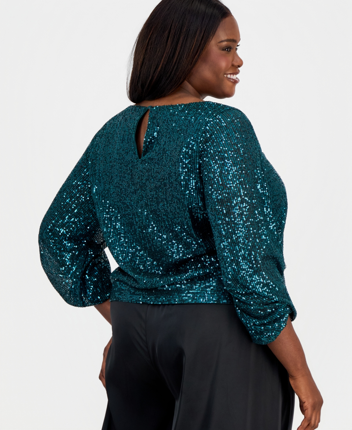 Tahari Asl Plus Sequin Blouson-Sleeve Top