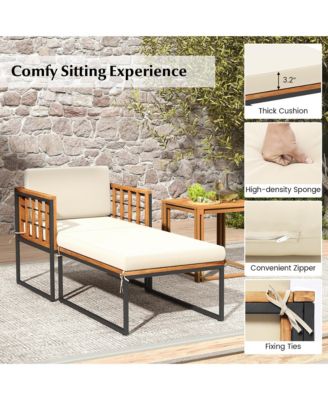 Outdoor Chaise Lounge Chair Acacia Wood Heavy Duty 1200 lbs Weight Capacity