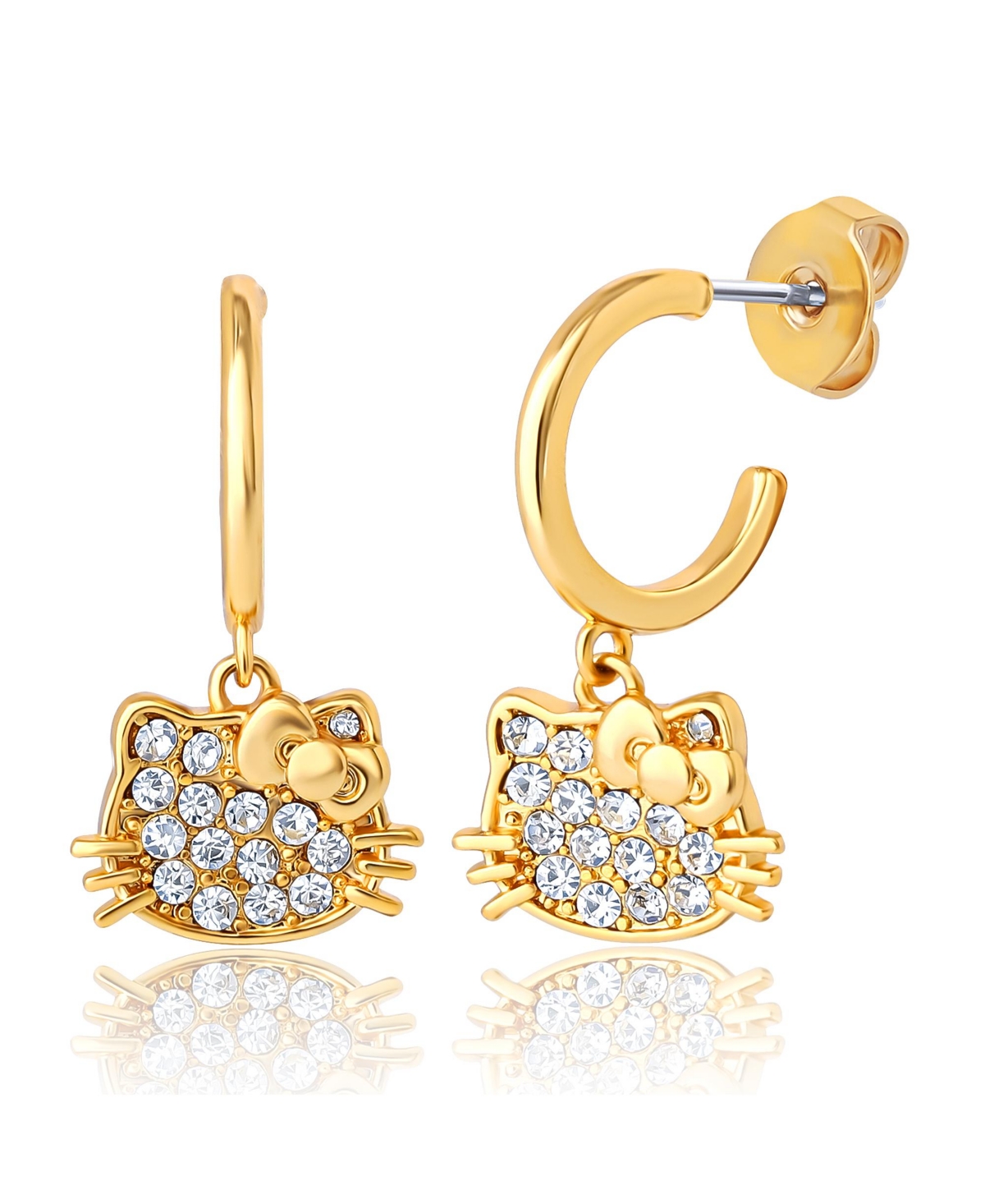 Hello Kitty Earring Set, 2-Pair, Gold-Tone Studs & Pave Dangle Hoops