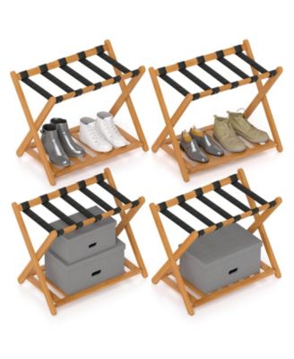 Folding Luggage Racks with Storage Shelf & 5 Nylon Straps Luggage Holder