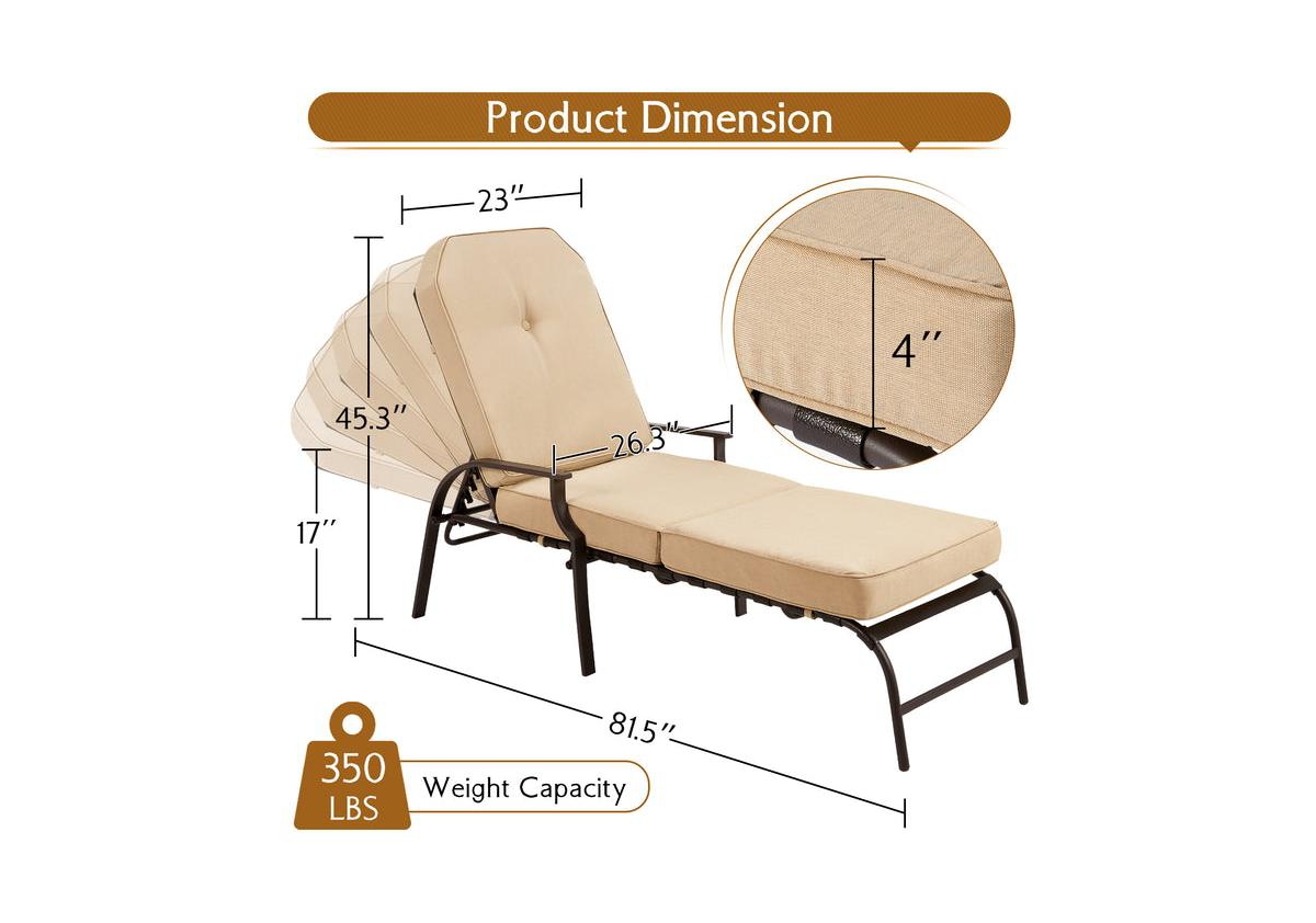 Aecojoy Adjustable Outdoor Chaise Lounge Chair Patio Recliner