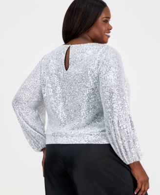 Plus Size Sequin Blouson-Sleeve Top