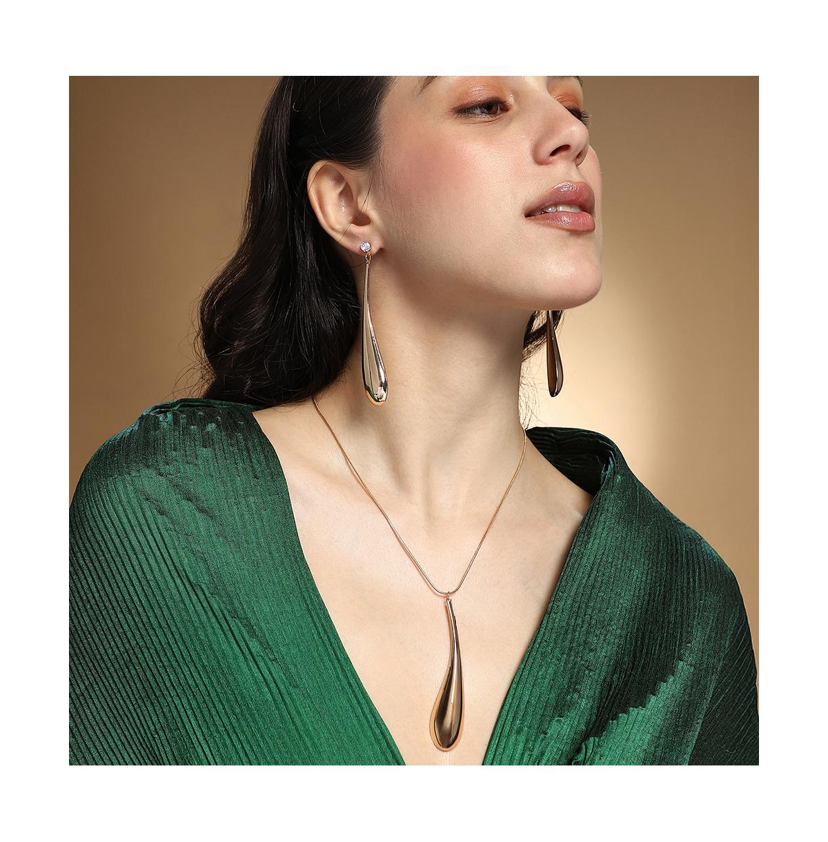 Sohi Women's The Elongated Drip Jewellery Set - Pale Gold