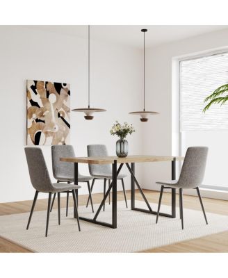 5-Piece Modern Dining Table Set, 55" Mid-Century Kitchen Table with Upholstered Chairs, Wood & Metal Dining Room Set for 4