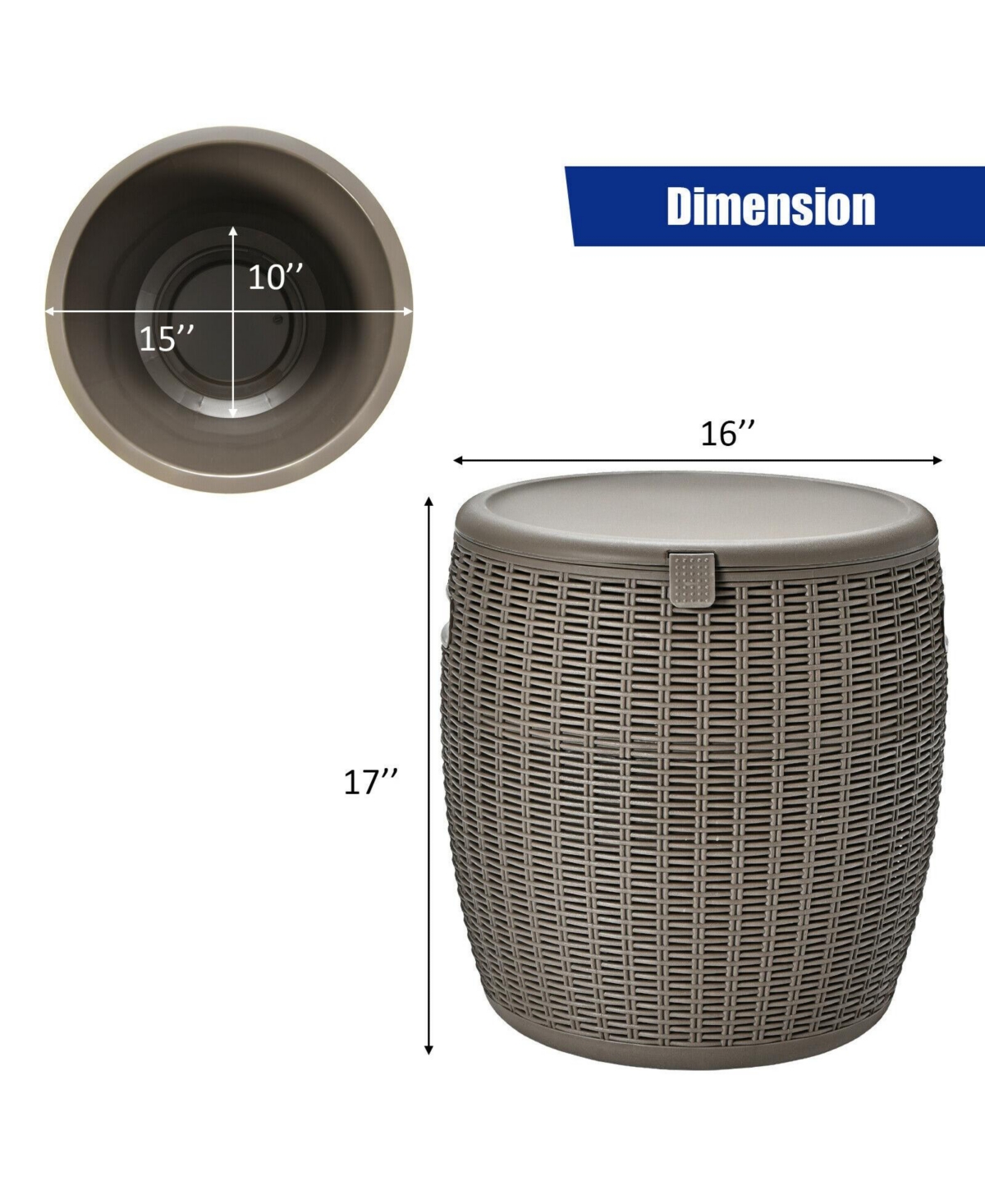 Sugift 9.5 Gallon 4-in-1 Patio Rattan Cool Bar Cocktail Table Side Table