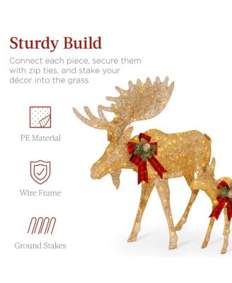 2-Piece Moose Family Lighted Christmas Yard D&eacute;cor Set w/ 170 LED Lights, Stakes, Zip Ties