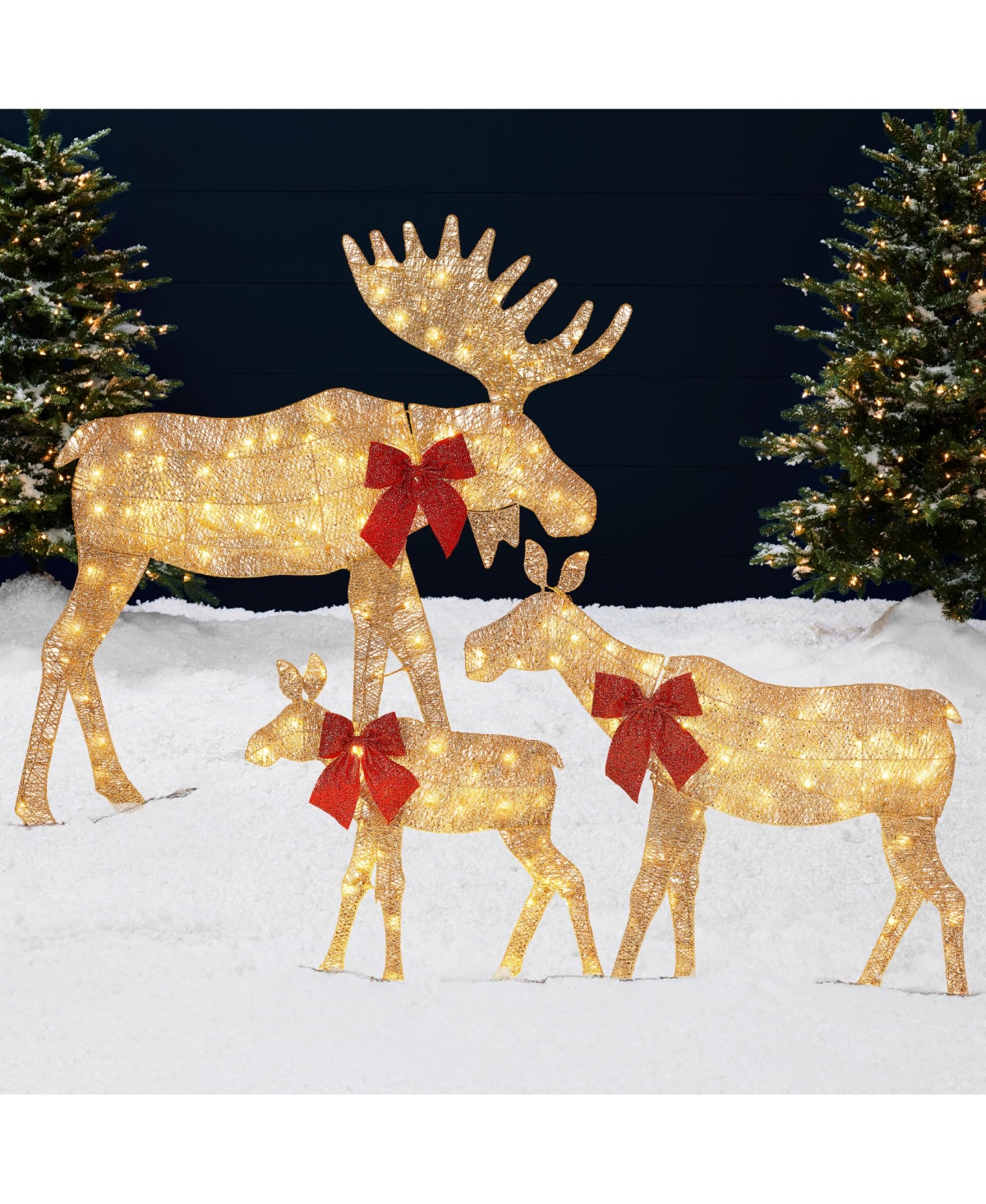 Best Choice Products 4ft 3-Piece Lighted 2D Christmas Moose Set Outdoor Decor w/ 195 Led Lights, Stakes