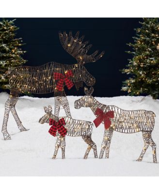 4ft 3-Piece Lighted 2D Christmas Moose Set Outdoor D&eacute;cor w/ 195 LED Lights, Stakes