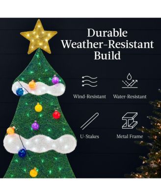 6ft Lighted 2D Christmas Tree Outdoor Decor w/ 170 LED Lights, Gift Boxes, Storage Bag