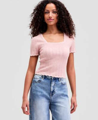 And Now This - Women's Pointelle Short-Sleeve Sweater