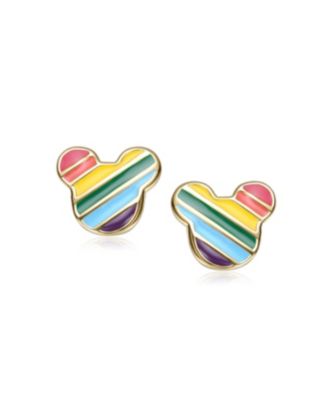 Plated with Multi Color Enamel Mickey Mouse Rainbow Stud Earrings For Kids