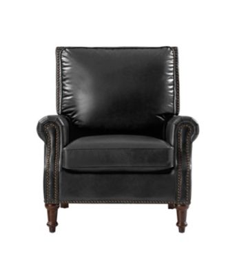Wajeeh 33"W Mid-Century Modern Buttery Genuine Leather Accent Chair With Solid Wood Legs